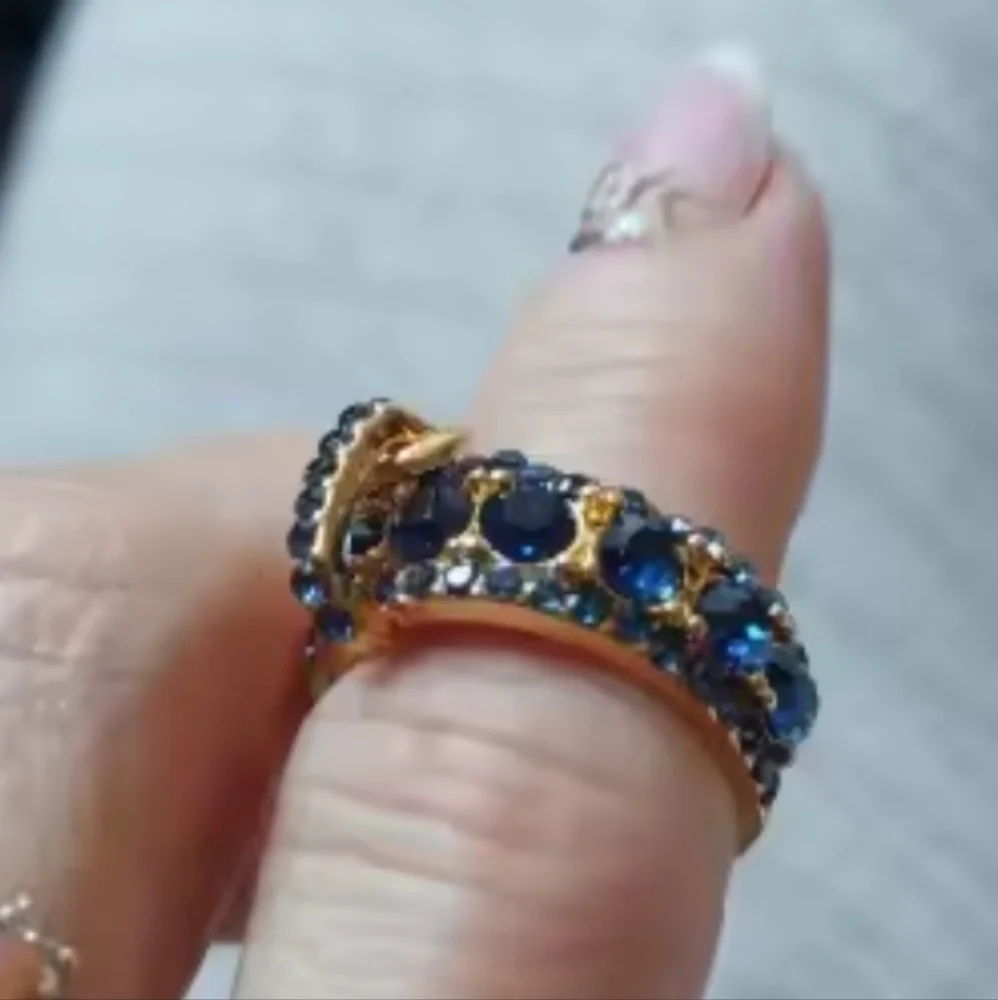Elegant Golden and Blue Gemstone Ring Sz 8